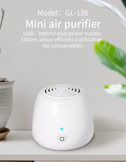 Mini purificateur d'air à anions d'ozone avec fente pour batterie, fonctionnement USB, pour réfrigérateur et petite pièce, utilisé pour éliminer les odeurs